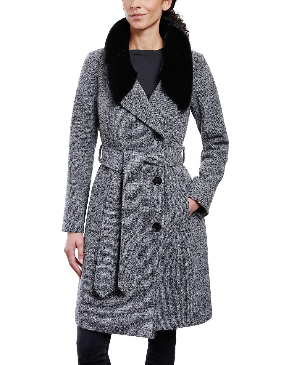 Vêtements D'extérieur Anne Klein Belted Wrap Laine Coat With Fur Collar   | RID-5137446